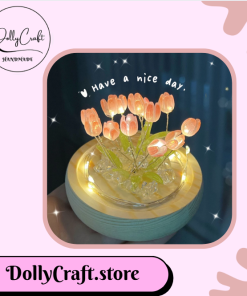 đèn ngủ handmade hoa tulip màu hồng