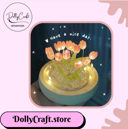 đèn ngủ handmade hoa tulip màu hồng