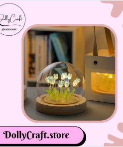 đèn ngủ handmade hoa tulip màu xanh