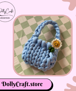 Túi xách len bánh mì đính hoa – Túi handmade dây to bản dễ thương | Dolly Craft