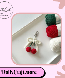Móc khóa handmade cherry nơ trắng